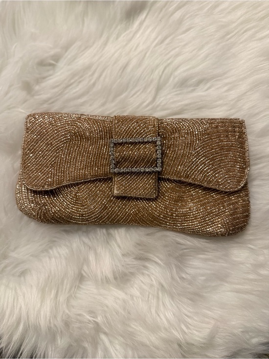 Handbags - Gold Beaded Evening Clutch with Crystal Buckle